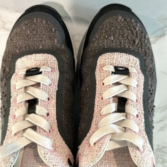 CHANEL pink and grey tweed sneakers size 37.5 - Picture 5 of 12